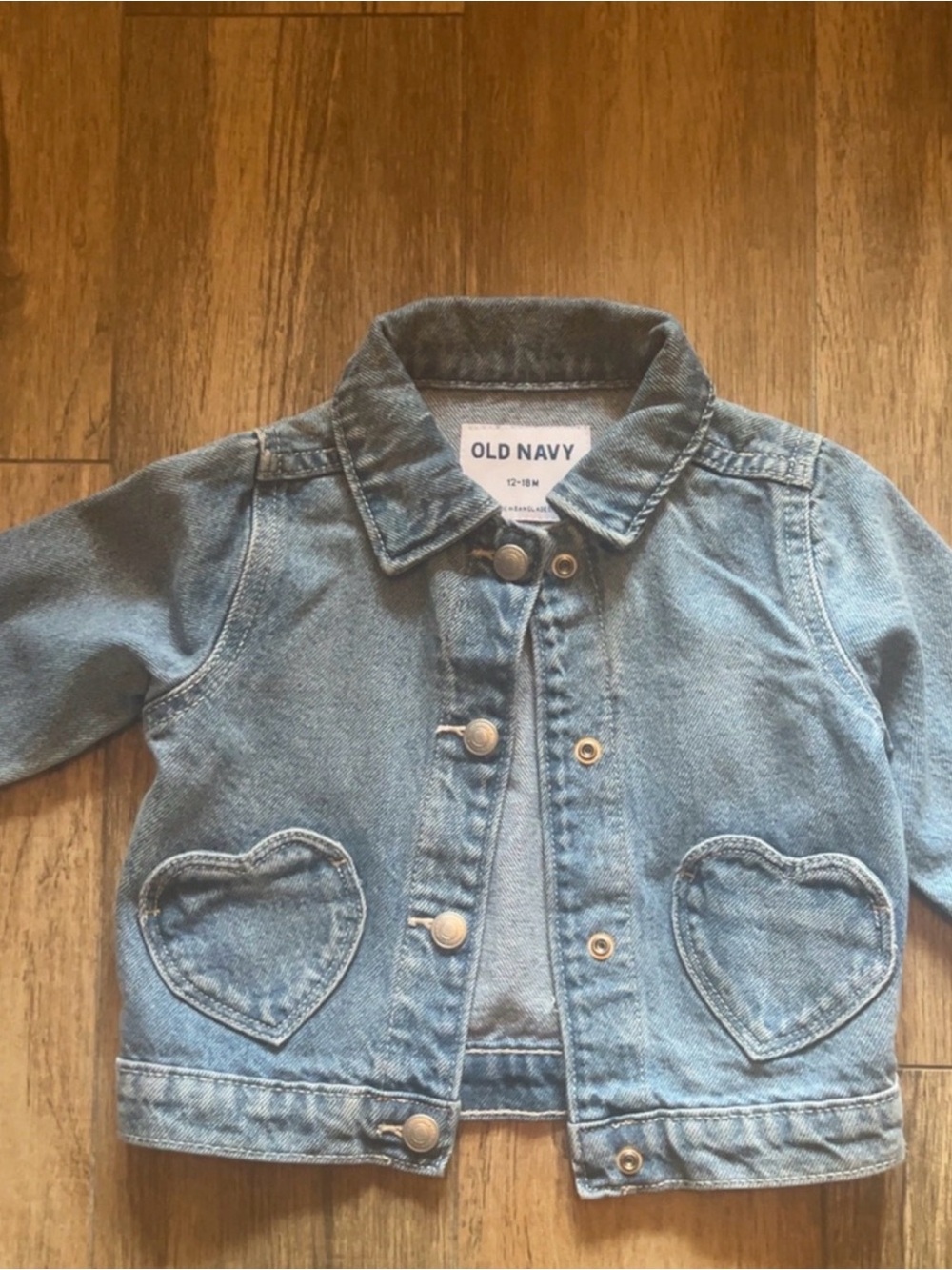 Old Navy Light Blue Toddler Denim Jacket with Heart Pockets